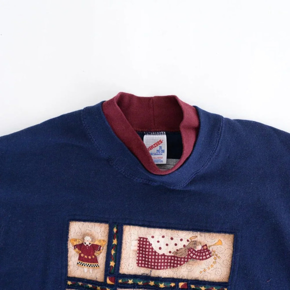 Vintage Jerseys Navy Maroon Angels Patchwork Crewneck Sweater 2X - Picture 8 of 13